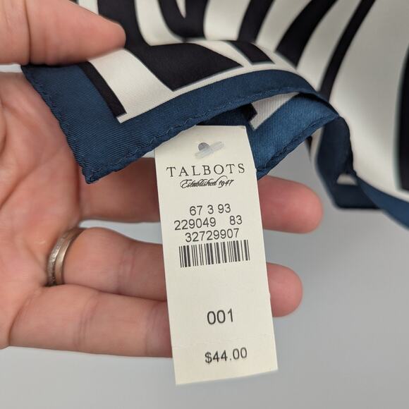 NEW Talbots 100% Silk Zebra Print Long Scarf Blue Black White NWT Safari Themed - Picture 10 of 10